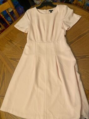 Ann Taylor Soft Blush Midi Dress with A-Line Skirt